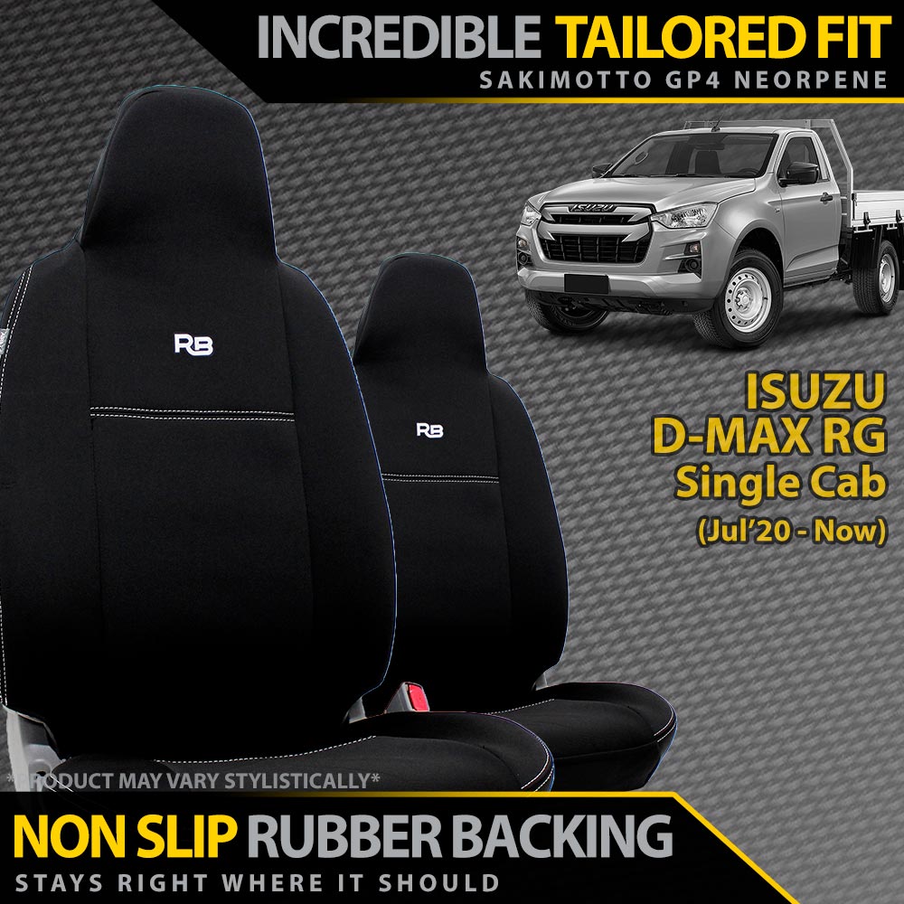 Isuzu D-MAX RG Single Cab Neoprene 2x Front Seat Covers (Available)-Razorback 4x4