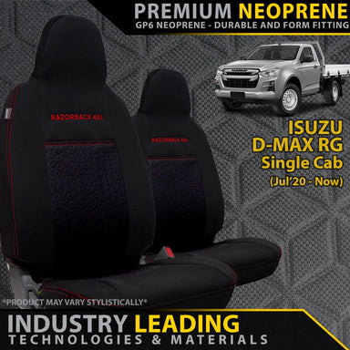 Isuzu D-MAX RG Single Cab Premium Neoprene 2x Front Seat Covers (Made to Order)-Razorback 4x4