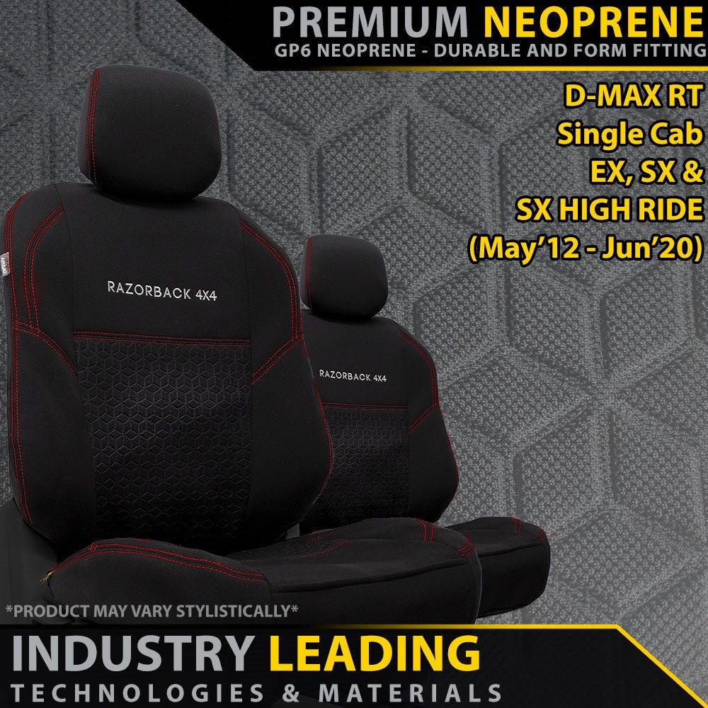 Isuzu D-MAX RT Extra & Single Cab GP6 Premium Neoprene 2x Front Row Seat Covers (Made to Order)