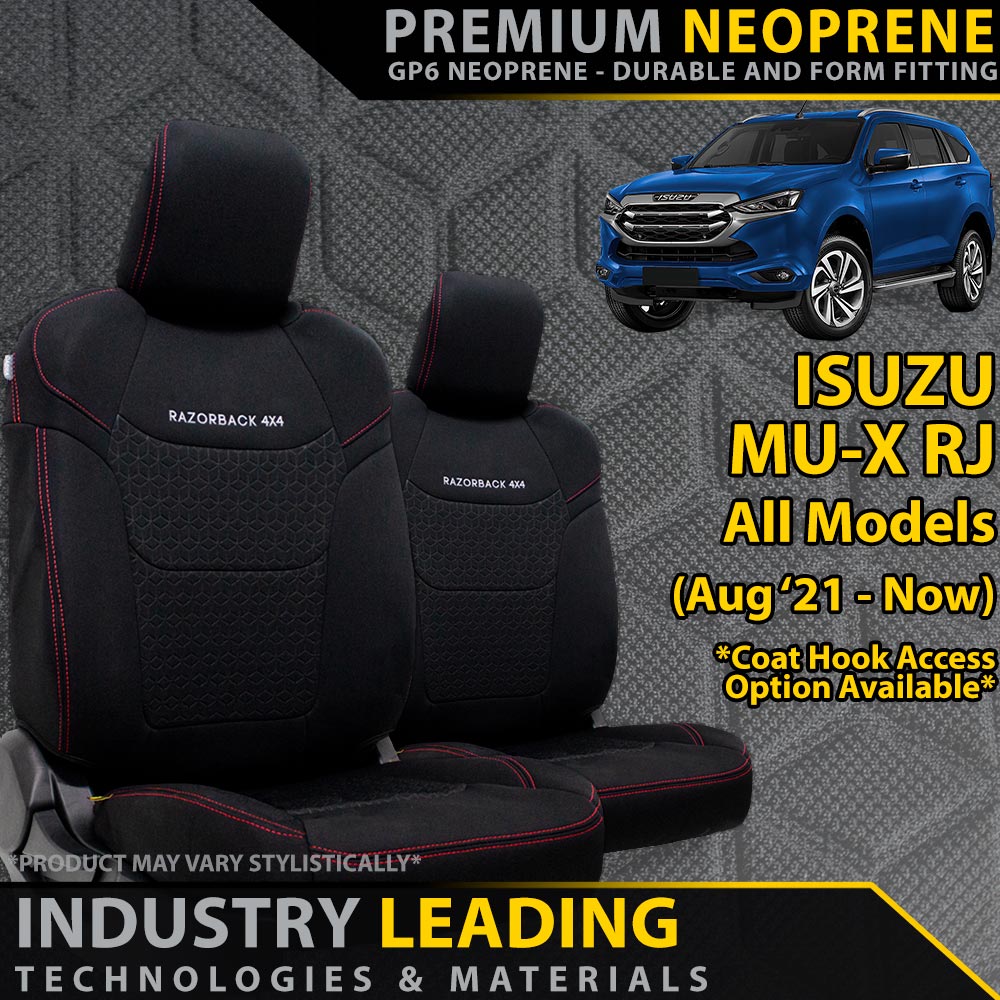 Isuzu MU-X RJ Premium Neoprene 2x Front Seat Covers (Available)-Razorback 4x4