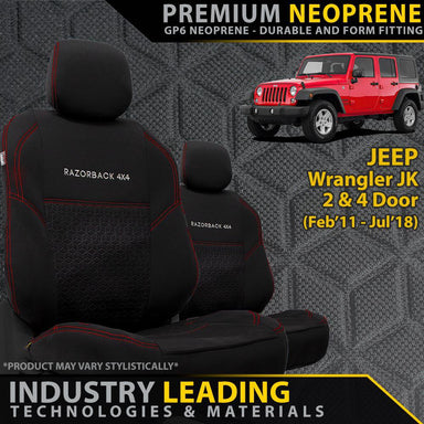 Jeep Wrangler JK Premium Neoprene 2x Front Seat Covers (Made to Order)-Razorback 4x4
