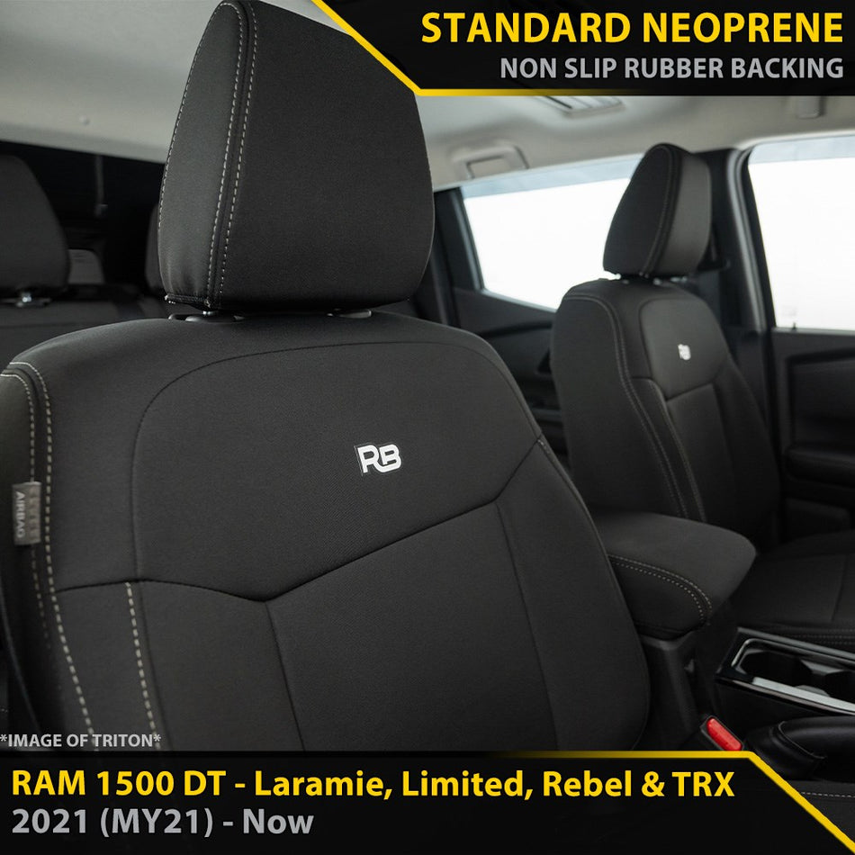 Dodge Ram 1500 DT Laramie, Limited, Rebel & TRX Post-Facelift GP4 Neoprene 2x Front Seat Covers (Made to Order)-Razorback 4x4