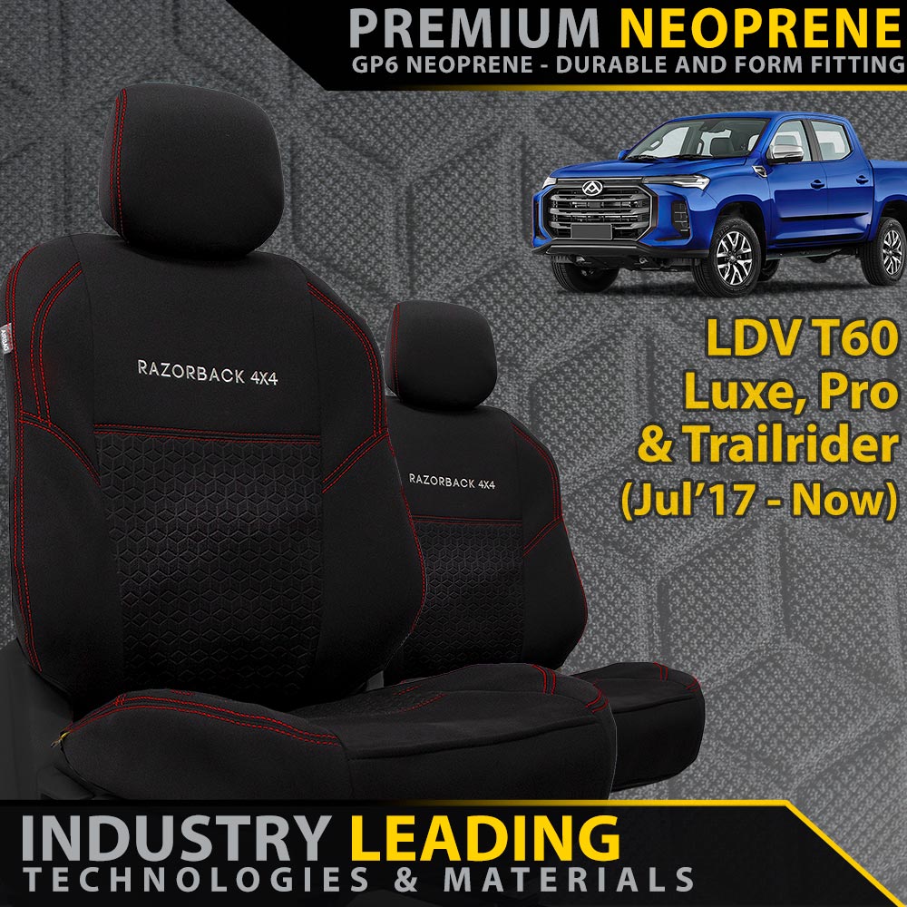 LDV T60 Premium Neoprene 2x Front Row Seat Covers (Made to Order)-Razorback 4x4