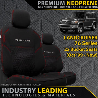 Landcruiser 76 Series 2x Bucket Seats Premium Neoprene 2x Front Seat Covers (Made to Order)-Razorback 4x4