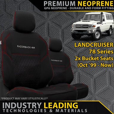 Landcruiser 78 Series (2x Buckets) Premium Neoprene 2x Front Seat Covers (Made to Order)-Razorback 4x4
