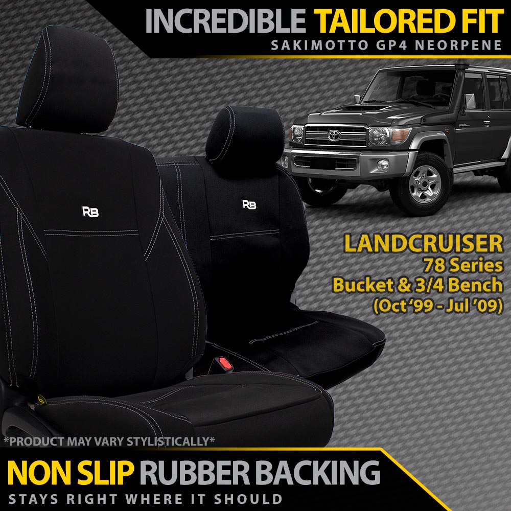Landcruiser 78 Series Bucket & 3/4 Bench Neoprene 2x Front Seat Covers (Available)-Razorback 4x4