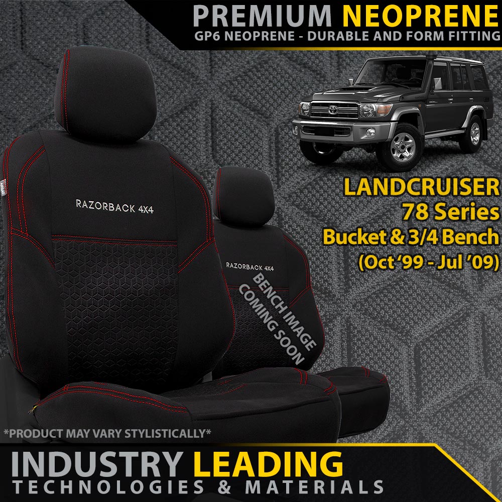 Landcruiser 78 Series Bucket & 3/4 Bench Premium Neoprene 2x Front Seat Covers (Made to Order)-Razorback 4x4