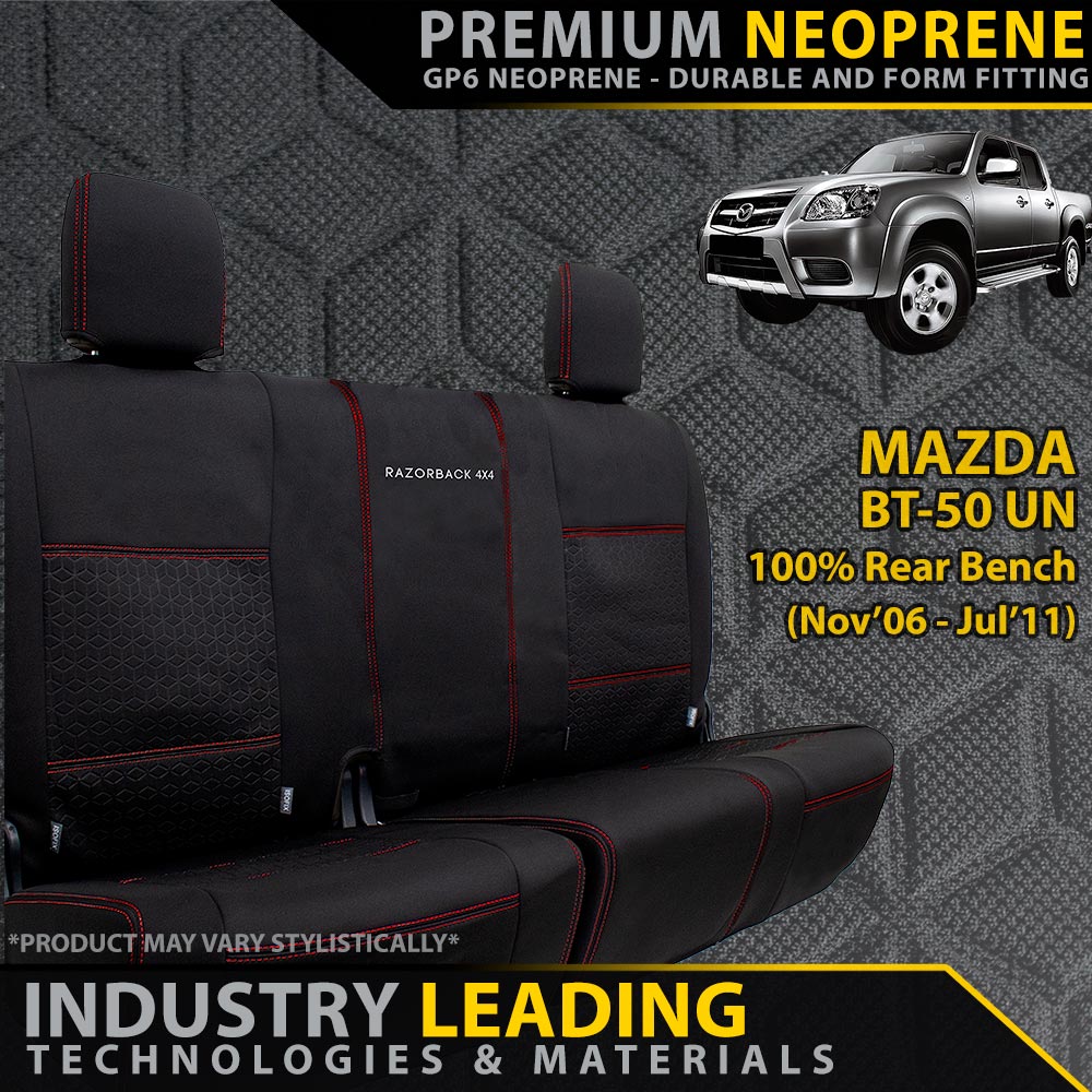 Mazda BT-50 UN Premium Neoprene 100% Rear Bench Seat Covers (Made to Order)-Razorback 4x4