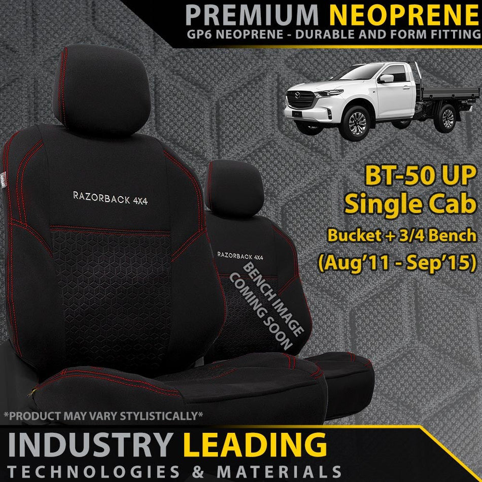 Mazda BT-50 UP Premium Neoprene Bucket + 3/4 Bench Seat Covers (Made to Order)-Razorback 4x4