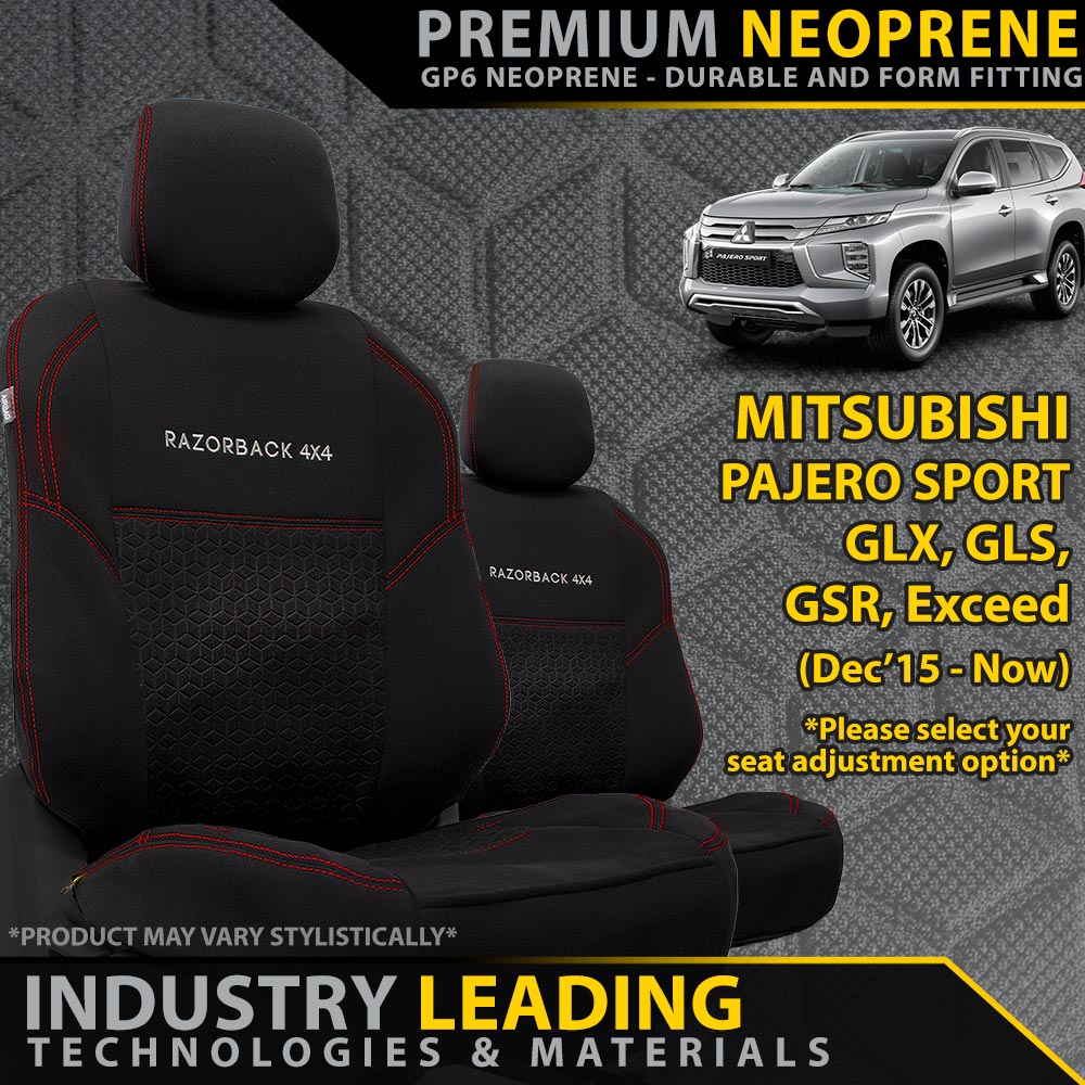 Mitsubishi Pajero Sport Premium Neoprene 2x Front Seat Covers Made to Razorback 4x4