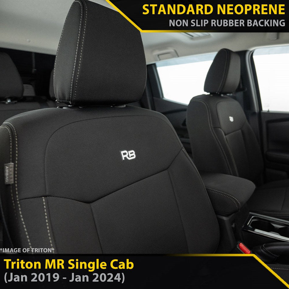 Mitsubishi Triton MR Single Cab GP4 Neoprene 2x Front Row Seat Covers (Made to Order)-Razorback 4x4
