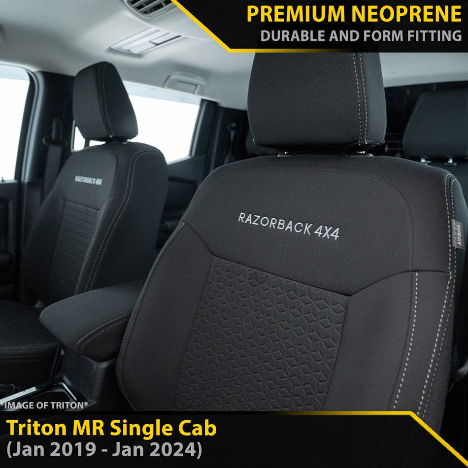 Mitsubishi Triton MR Single Cab GP6 Premium Neoprene 2x Front Row Seat Covers (Made to Order)-Razorback 4x4