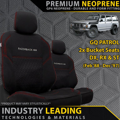 Nissan Patrol GQ Premium Neoprene 2x Front Seat Covers (Made to Order)-Razorback 4x4