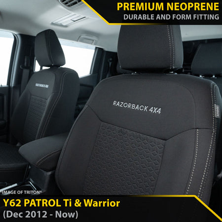 Nissan Patrol Y62 Ti & Warrior GP6 Premium Neoprene 2x Front Seat Covers (Made to Order)-Razorback 4x4