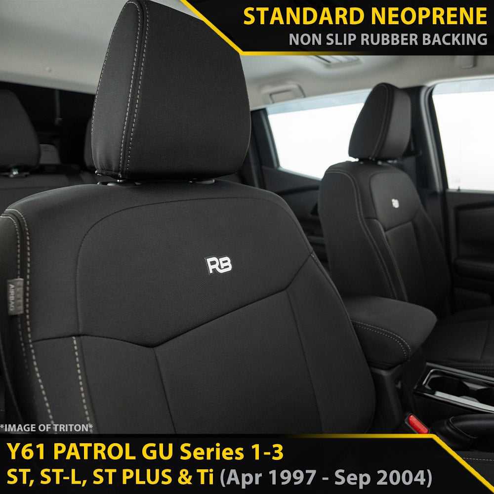 Nissan Patrol GU Wagon Series 1-3 ST, ST-L, ST Plus & Ti GP4 Neoprene 2x Front Seat Covers (In Stock)