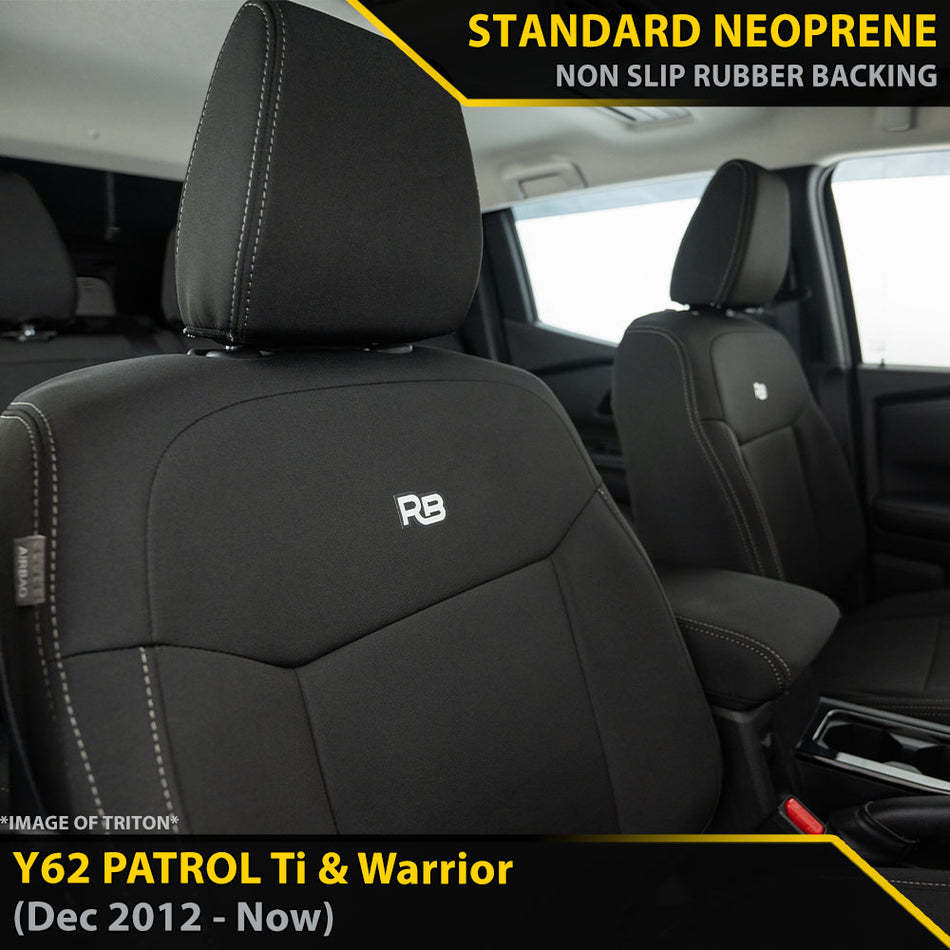 Nissan Patrol Y62 Ti & Warrior GP4 Neoprene 2x Front Row Seat Covers (Made to Order)-Razorback 4x4