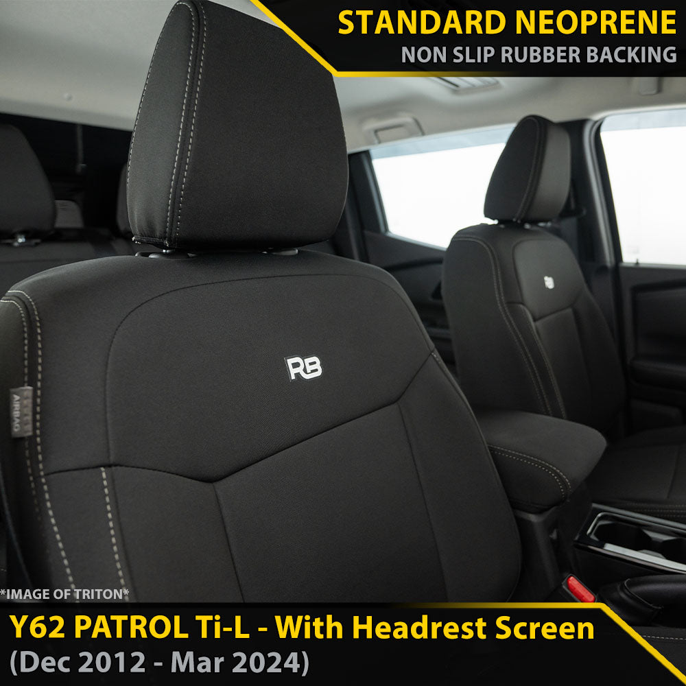 Nissan Patrol Y62 Ti-L With Headrest Screen GP4 Neoprene 2x Front Row Seat Covers (Made to Order)-Razorback 4x4