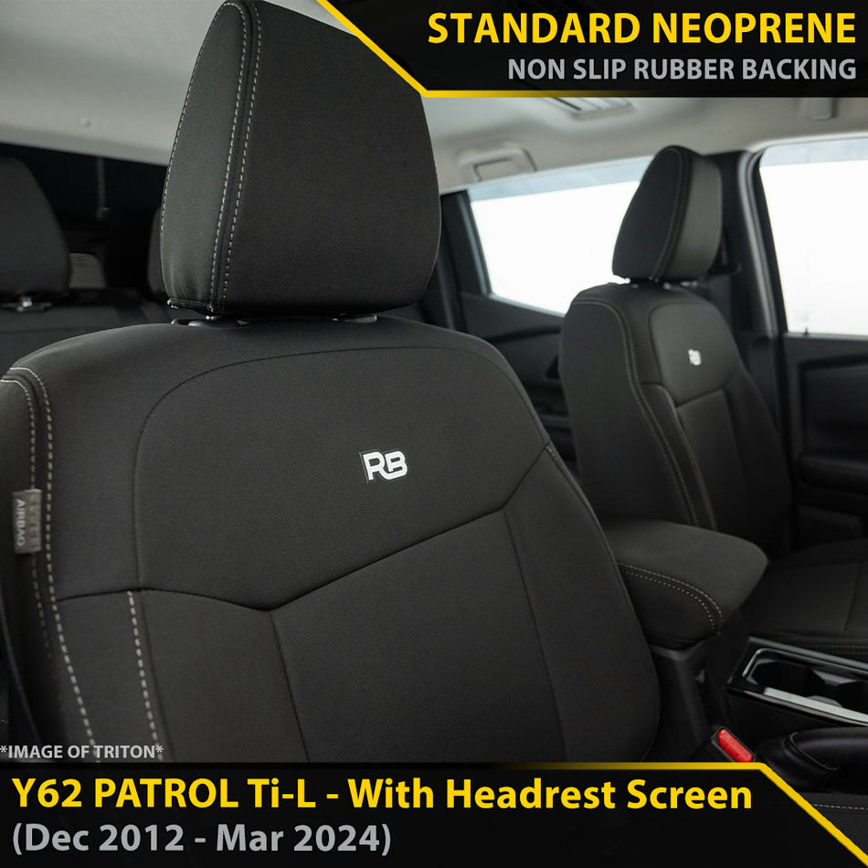Nissan Patrol Y62 Ti-L With Headrest Screen GP4 Neoprene 2x Front Row Seat Covers (Made to Order)-Razorback 4x4