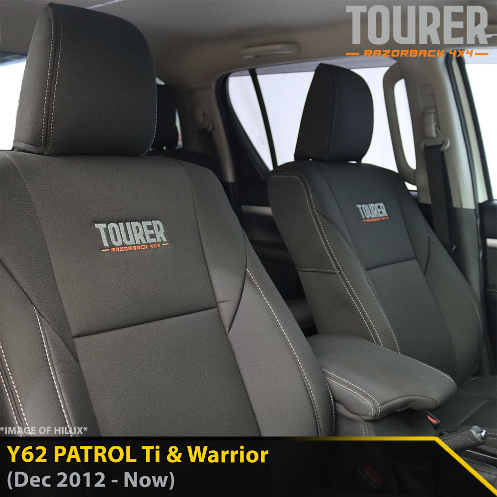 Nissan Patrol Y62 Ti & Warrior GP9 Tourer 2x Front Row Seat Covers (In Stock)-Razorback 4x4