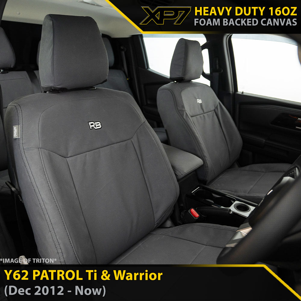 Nissan Y62 Patrol Ti & Warrior XP7 Heavy Duty Canvas 2x Front Row Seat Covers (Made to Order)-Razorback 4x4