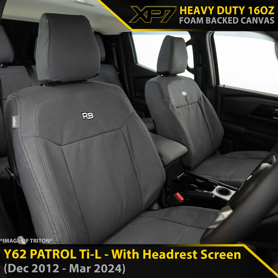 Nissan Patrol Y62 Ti-L With Headrest Screen XP7 Heavy Duty Canvas 2x Front Row Seat Covers (Made to Order)-Razorback 4x4