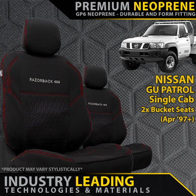 Nissan GU Patrol Single Cab 2x Bucket Seats Premium Neoprene 2x Front Seat Covers (Made to Order)-Razorback 4x4