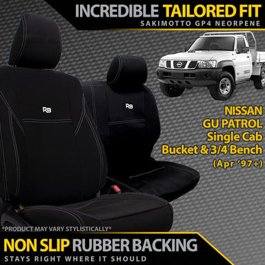 Nissan GU Patrol Single Cab Bucket + 3/4 Bench Neoprene 2x Front Seat Covers (In Stock)-Razorback 4x4
