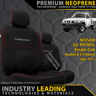 Nissan GU Patrol Single Cab Bucket + 3/4 Bench Premium Neoprene 2x Front Seat Covers (Made to Order)-Razorback 4x4