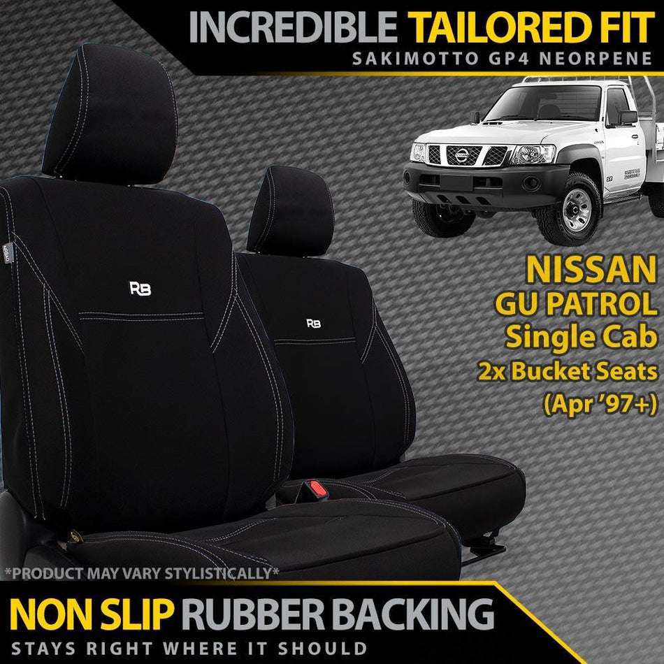 Nissan GU Patrol Single Cab Bucket Seats Neoprene 2x Front Seat Covers (Made to Order)-Razorback 4x4