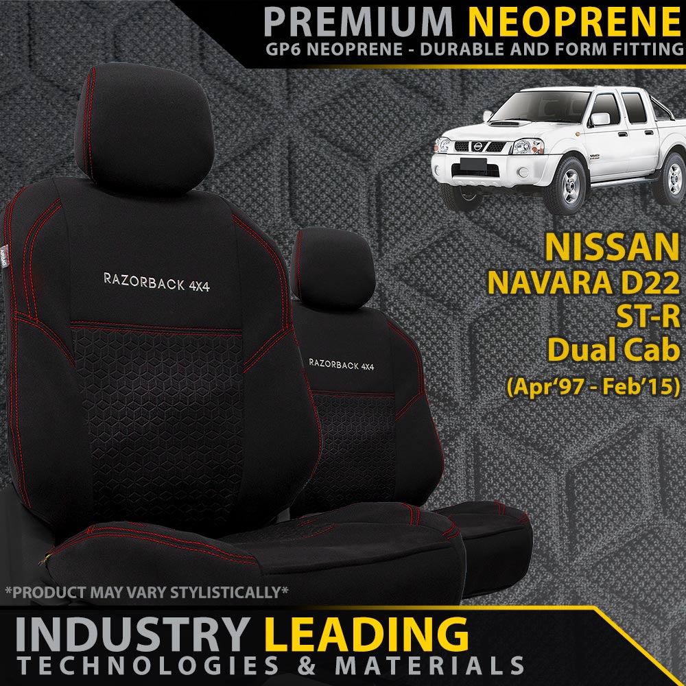 Nissan Navara D22 ST-R Premium Neoprene 2x Front Seat Covers (Made to Order)-Razorback 4x4