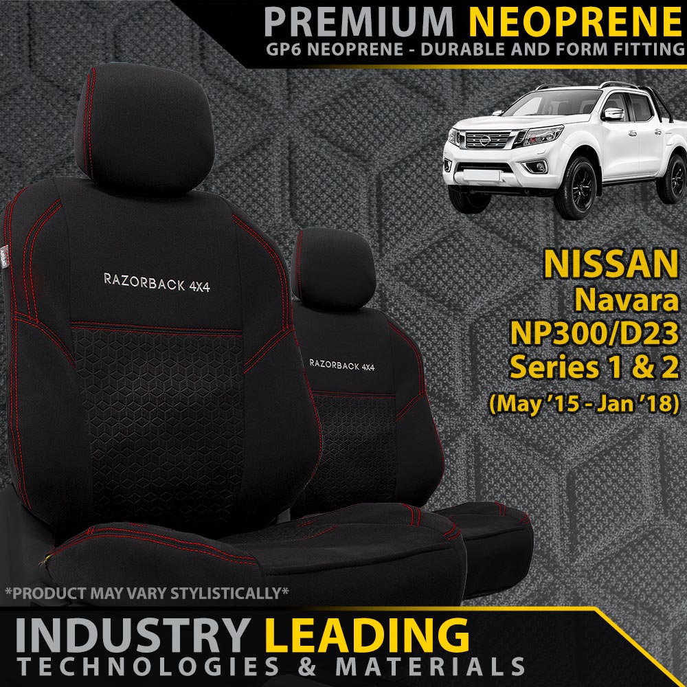 Nissan Navara NP300 Series 1 & 2 Premium Neoprene 2x Front Seat Covers (Made to Order)-Razorback 4x4