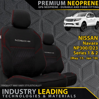 Nissan Navara NP300 Series 1 & 2 Premium Neoprene 2x Front Seat Covers (Made to Order)-Razorback 4x4