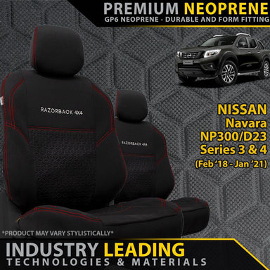 Nissan Navara NP300 Series 3 & 4 Premium Neoprene 2x Front Seat Covers (Made to Order)-Razorback 4x4