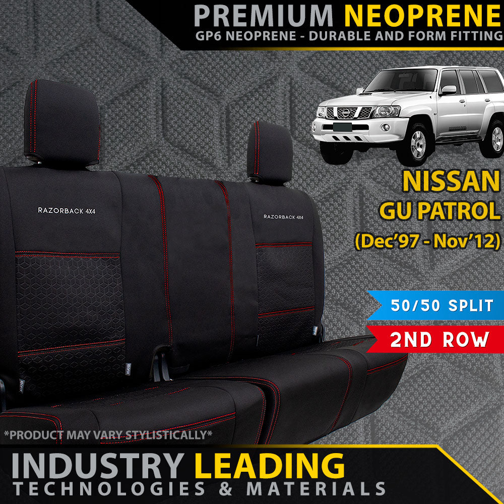 Nissan Patrol GU Wagon Premium Neoprene 50/50 Split 2nd Row Seat Covers (Made to Order)-Razorback 4x4
