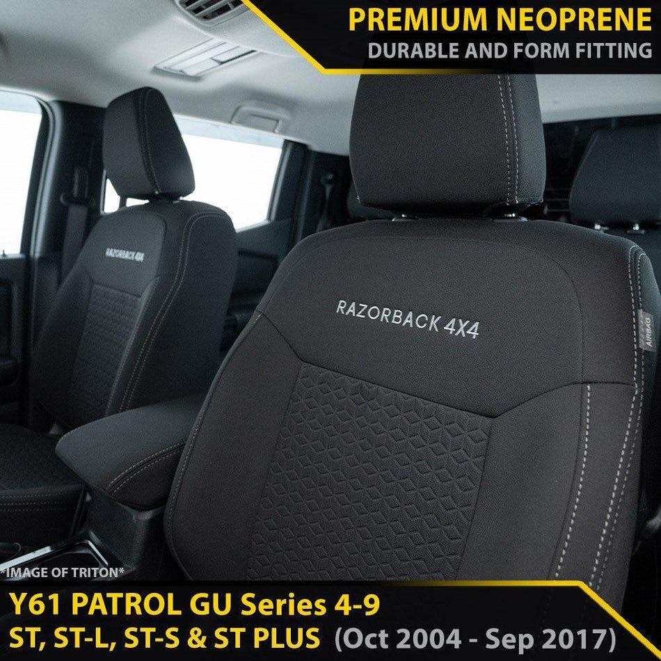 Nissan Patrol GU Wagon Series 4-9 ST, ST-L & ST PLUS GP6 Premium Neoprene 2x Front Seat Covers (Available)-Razorback 4x4