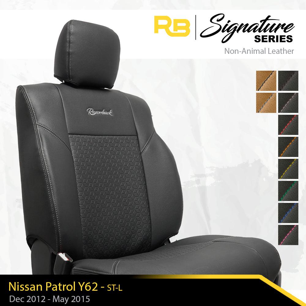 Signature Series Front Seat Cover Black with Charcoal Stitching for Nissan Patrol Y62 ST-L