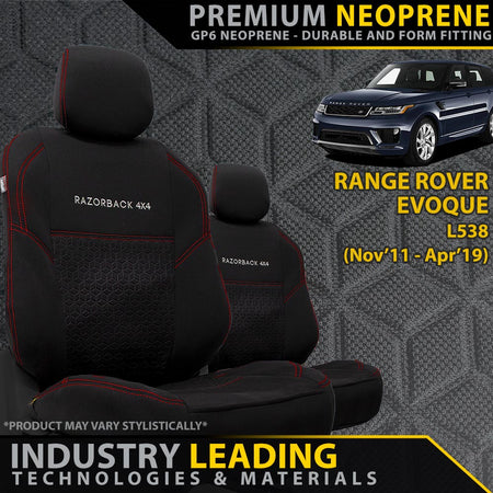 Range Rover Evoque L538 Premium Neoprene 2x Front Seat Covers (Made to Order)-Razorback 4x4