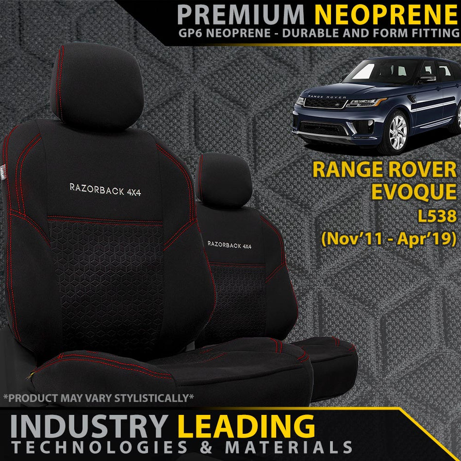 Range Rover Evoque L538 Premium Neoprene 2x Front Seat Covers (Made to Order)-Razorback 4x4
