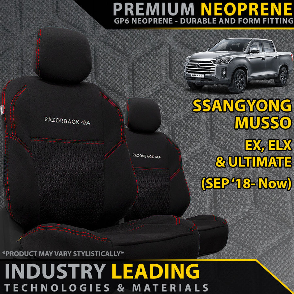 SsangYong Musso Premium Neoprene 2x Front Row Seat Covers (Made to Order)-Razorback 4x4