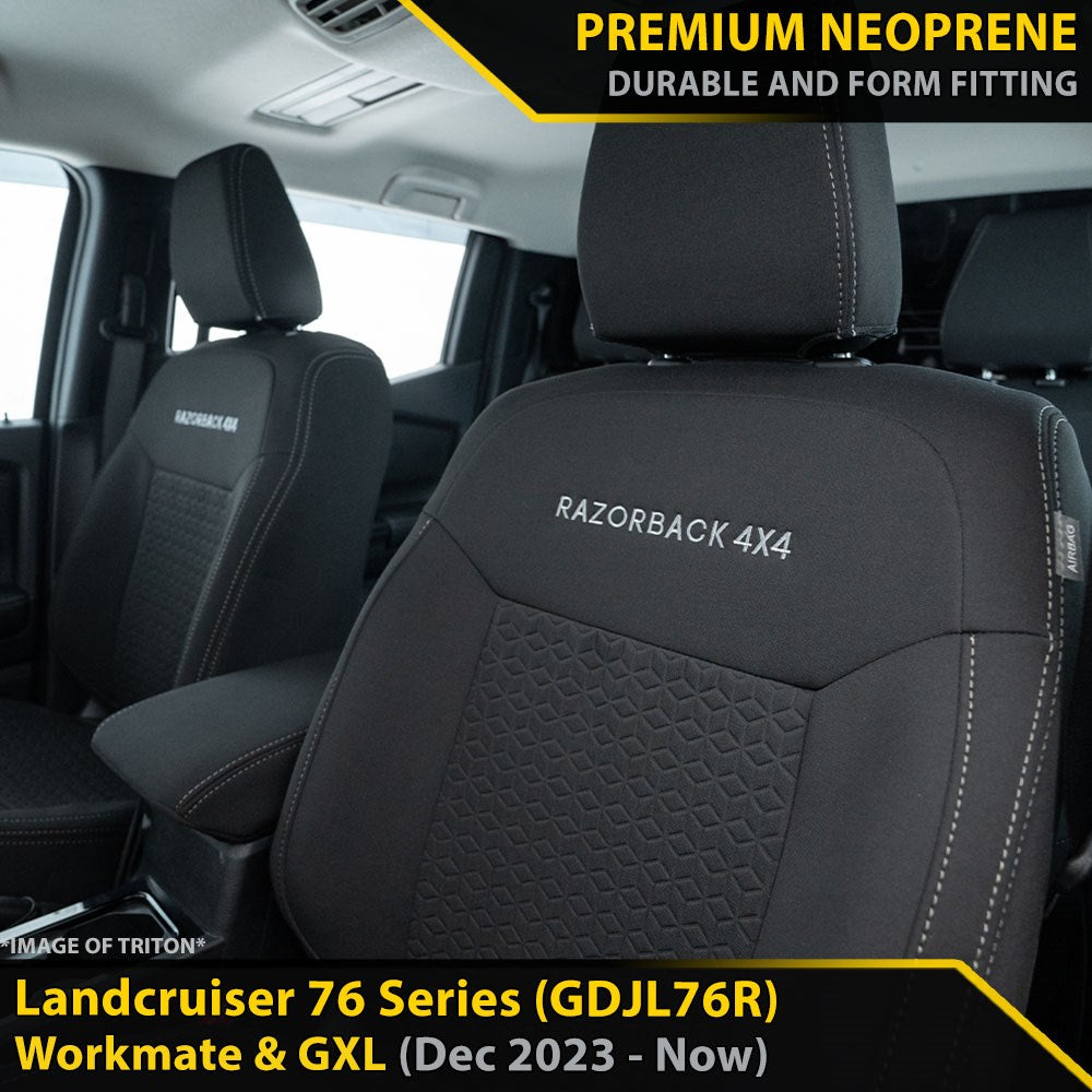 Toyota Landcruiser 76 Series Post Facelift (GDJL76R) - GP6 Premium Neoprene 2x Front Seat Covers (Made to Order)