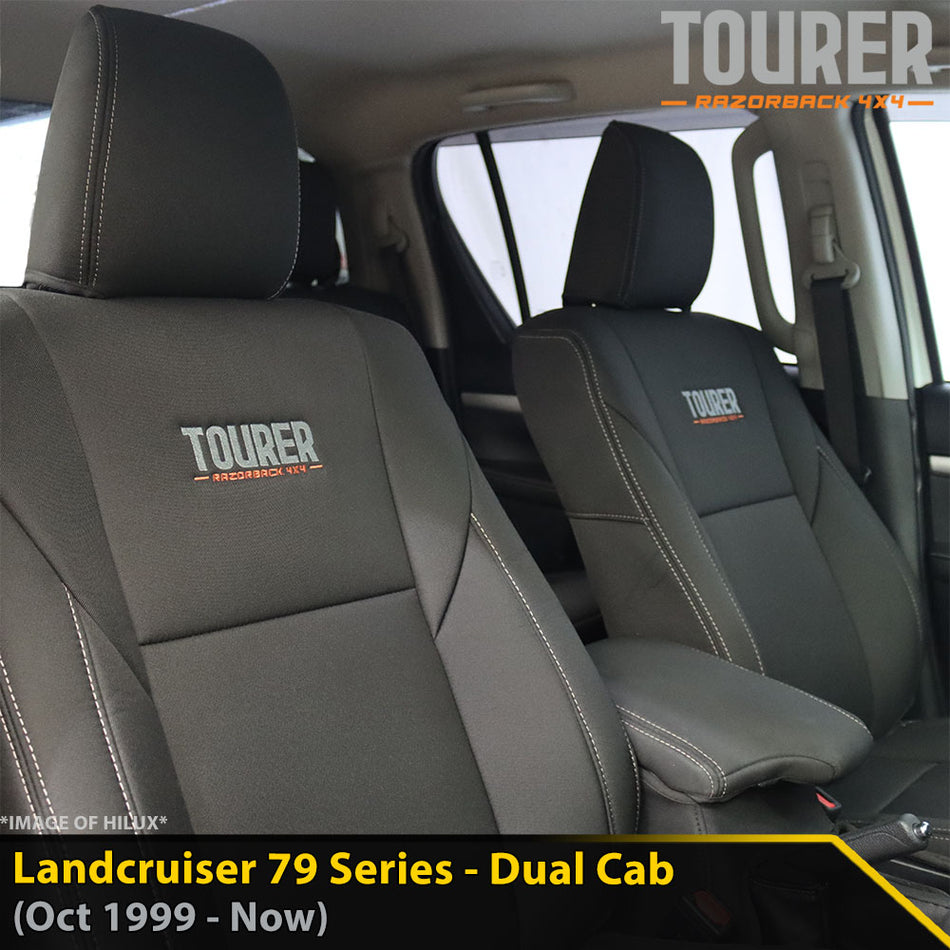 Toyota Landcruiser 79 Series Dual Cab Tourer 2x Front Row Seat Covers (Made to Order)-Razorback 4x4