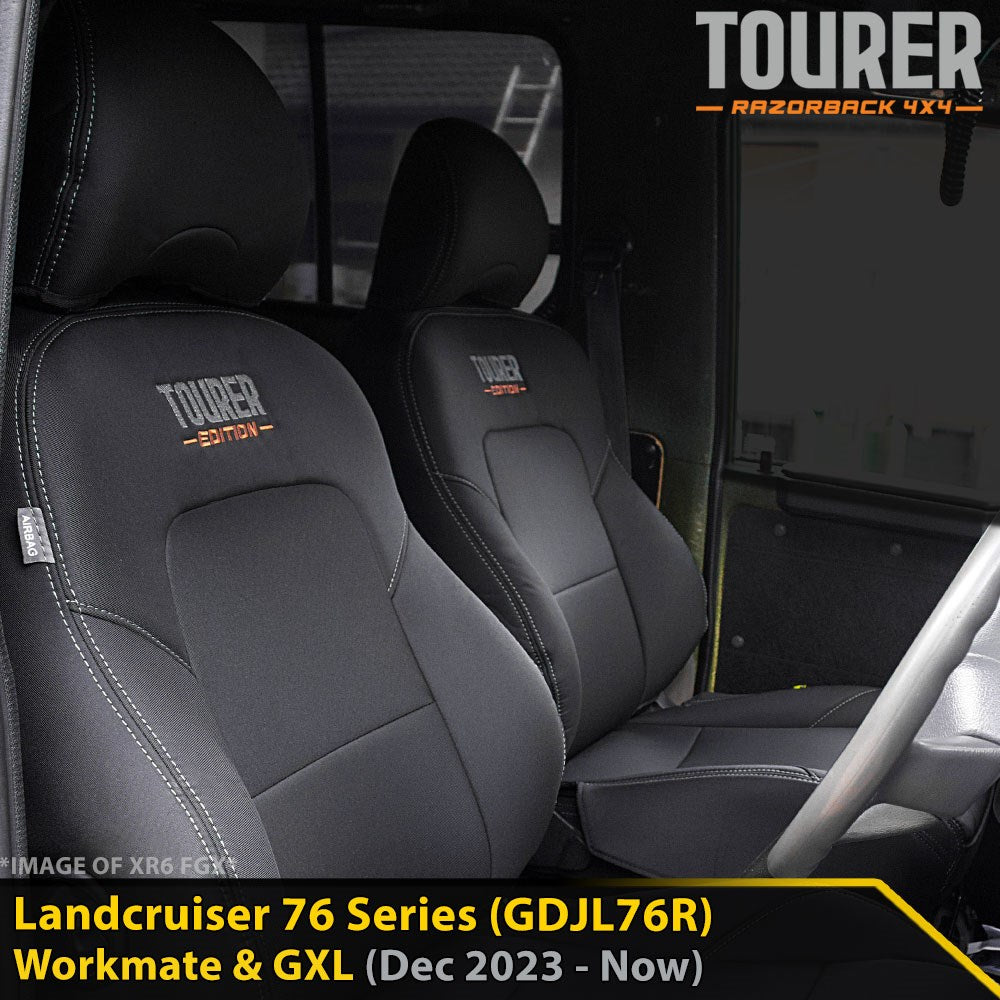 Toyota Landcruiser 76 Series Post Facelift (GDJL76R) - GP9 Tourer 2x Front Row Seat Covers (Made to Order)