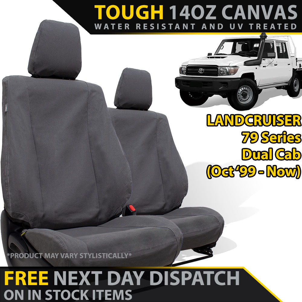 Toyota LC 79 Series Dual Cab Retro Canvas 2x Front Seat Covers (In Stock)