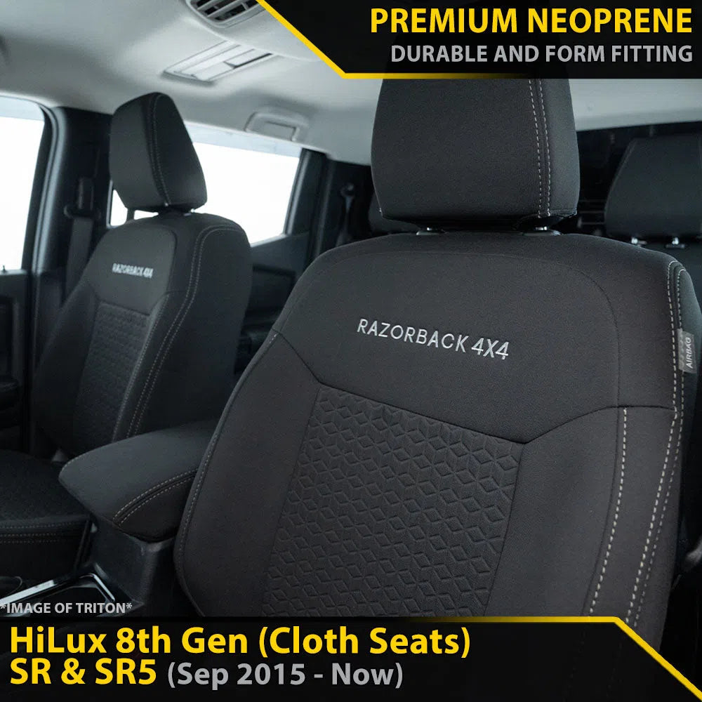 Toyota HiLux 8th Gen (Cloth Seats) SR & SR5 Premium Neoprene 2x Front Seat Covers (Available)-Razorback 4x4