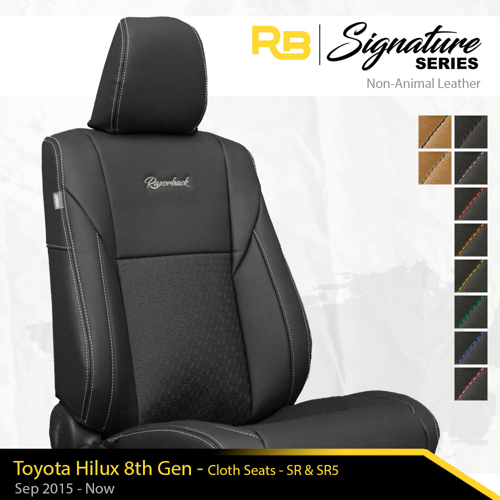 SIGNATURE SERIES Front Row Seat Covers - Toyota HiLux 8th Gen (Cloth Seats) SR & SR5 (Made To Order)