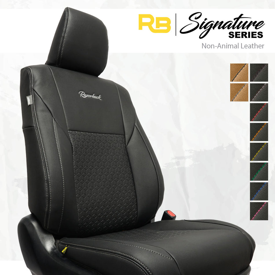 SIGNATURE SERIES Front Row Seat Covers - Toyota Hilux 8th Gen 48V V-Active (Leather Seats) - SR5 & Rogue (Made To Order)