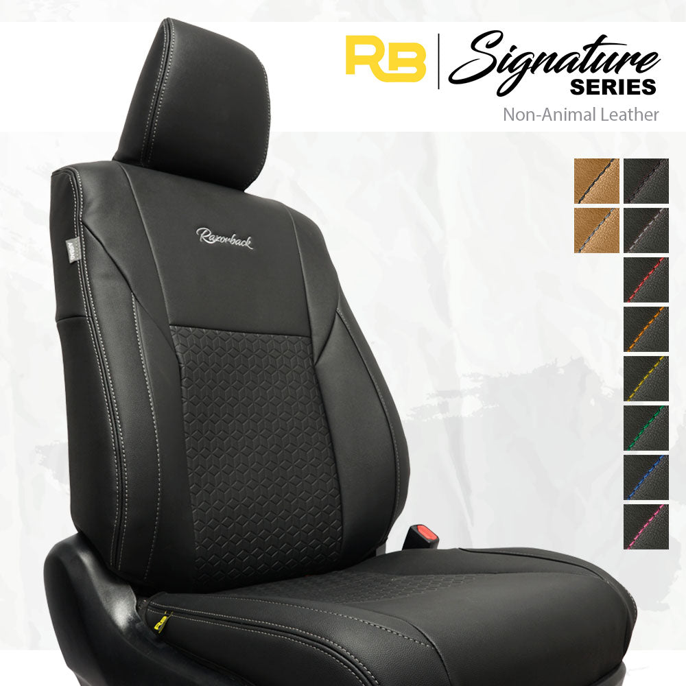 SIGNATURE SERIES Front Row Seat Covers - Toyota Hilux 8th Gen 48V V-Active (Leather Seats) - SR5 & Rogue (Made To Order)