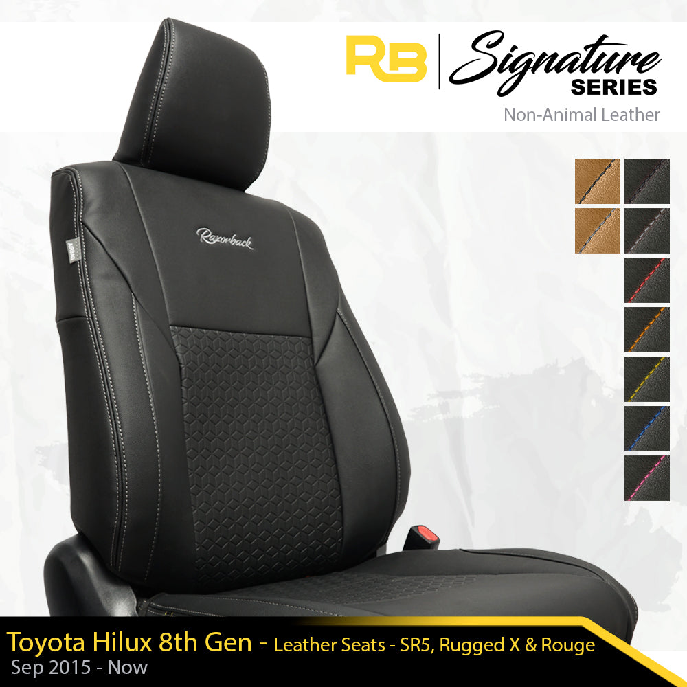 SIGNATURE SERIES Front Row Seat Covers - Toyota Hilux 8th Gen (Leather Seats) SR5, Rugged X & Rogue