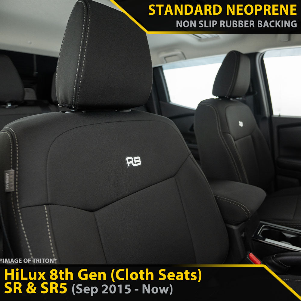 Toyota HiLux 8th Gen (Cloth Seats) SR & SR5 Neoprene 2x Front Seat Covers (Available)