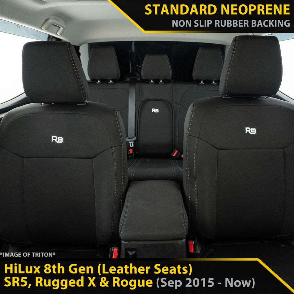 Toyota Hilux 8th Gen (Leather Seats) SR5, Rugged X & Rogue AUTO GP4 Neoprene Full Bundle (Fronts, Rears + Accessories) (Made to Order)-Razorback 4x4